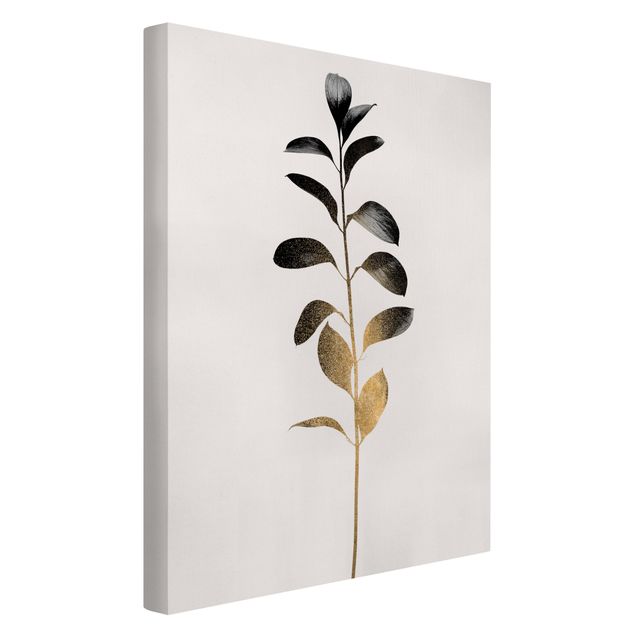 Leinwandbilder schwarz-weiß Grafische Pflanzenwelt - Gold und Grau