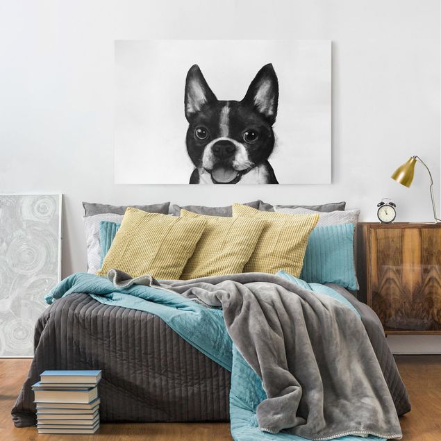 Leinwandbild Hund Illustration Hund Boston Schwarz Weiß Malerei