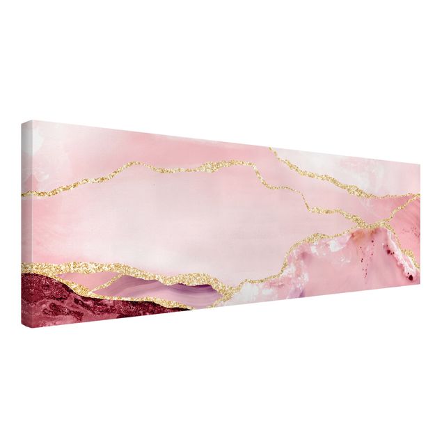 Wandbilder Berge Abstrakte Berge Rosa mit Goldenen Linien