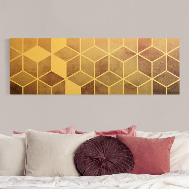 Leinwandbilder Muster Goldene Geometrie - Rosa Grau