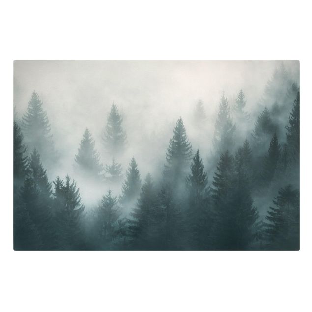 Leinwandbild Wald Nadelwald im Nebel