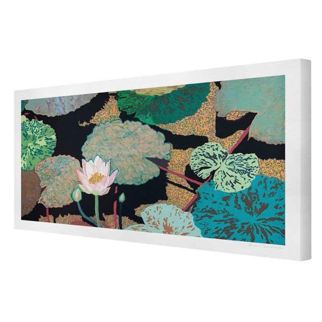 Wandbilder Türkis Seerose mit Blättern II