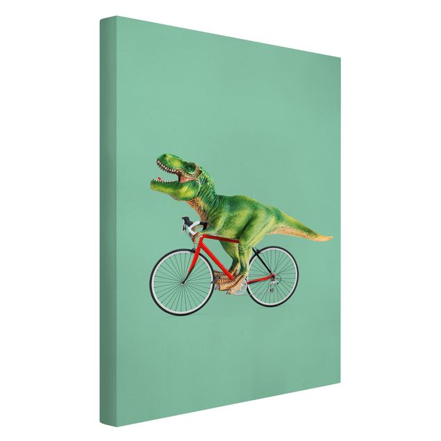 Wandbilder Kunstdrucke Dinosaurier mit Fahrrad