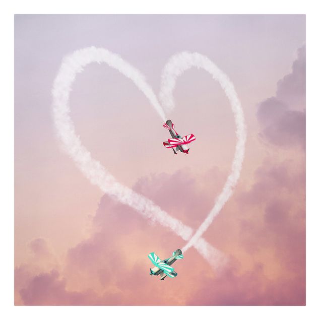 Wandbilder Rosa Herz mit Flugzeugen