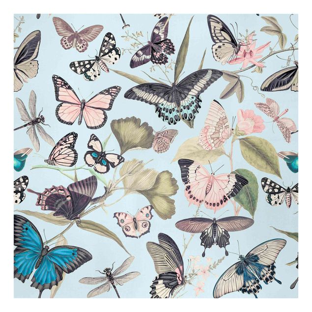 Wandbilder Floral Vintage Collage - Schmetterlinge und Libellen