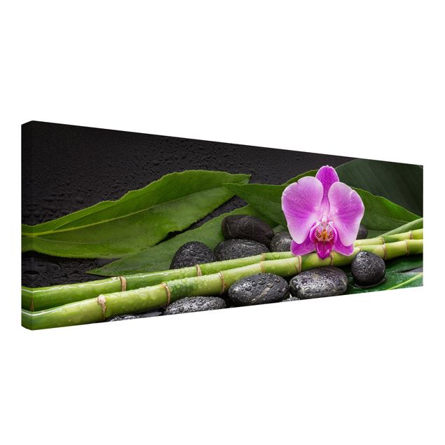 Leinwandbilder Bambus Grüner Bambus mit Orchideenblüte