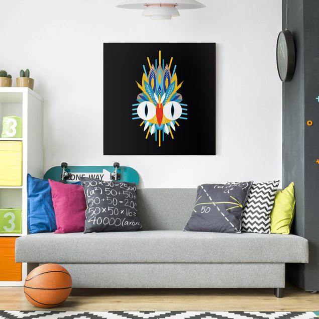 Wandbilder Indianer Collage Ethno Maske - Vogel Federn