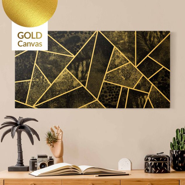 Leinwand Kunst Goldene Geometrie - Graue Dreiecke