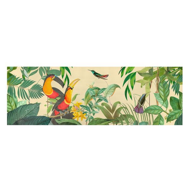 Wandbilder Floral Vintage Collage - Vögel im Dschungel