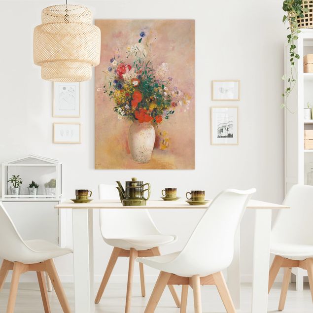 Rosen Bilder auf Leinwand Odilon Redon - Vase mit Blumen (rosenfarbener Hintergrund)