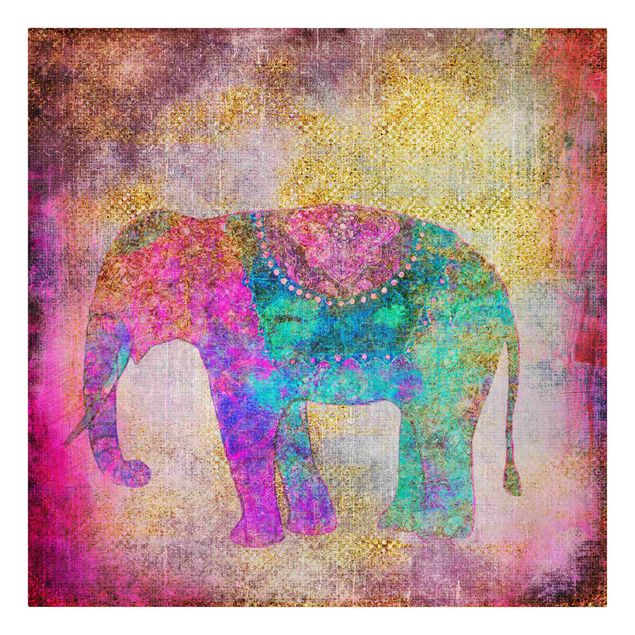 Buddha Leinwand Bunte Collage - Indischer Elefant