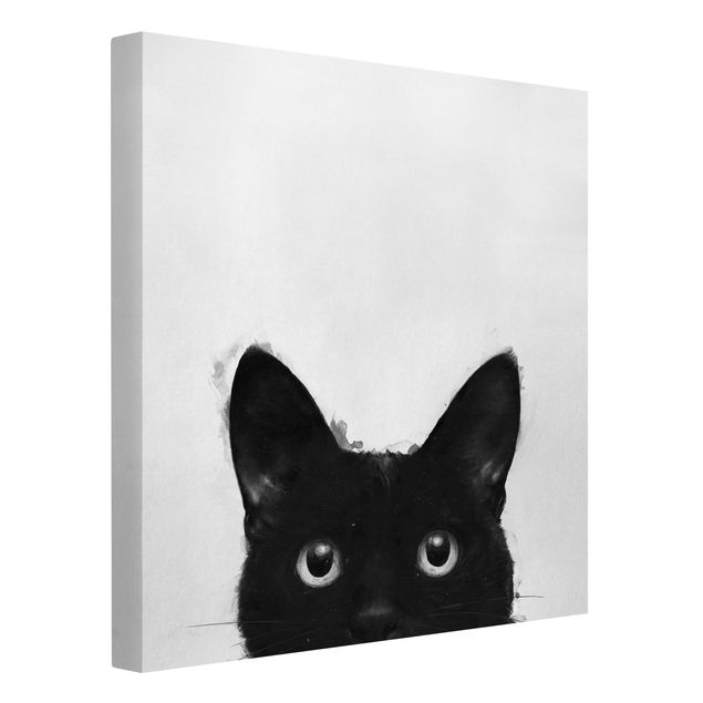 Leinwand Kunst Illustration Schwarze Katze auf Weiß Malerei