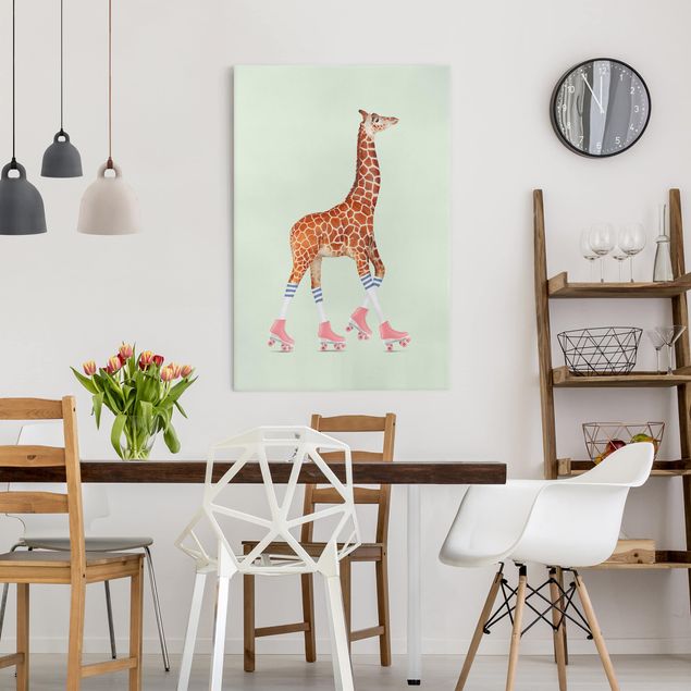 Giraffe Leinwandbild Giraffe mit Rollschuhen
