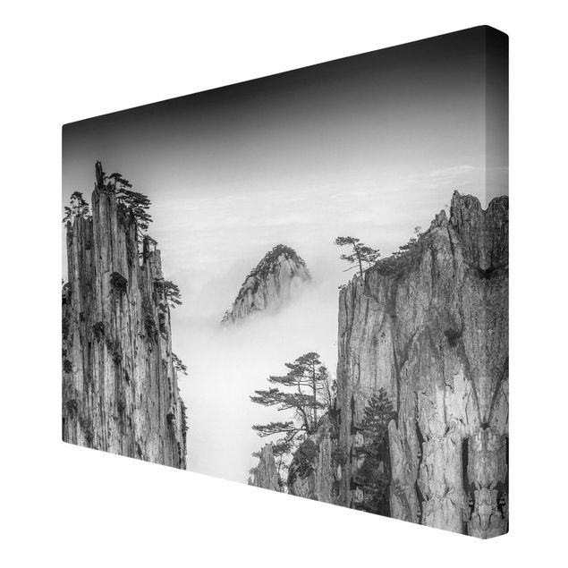 schwarz-weiß Bilder auf Leinwand Felsen im Nebel schwarz-weiß