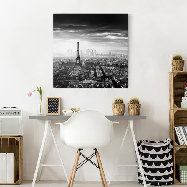 Wandbilder Paris Der Eiffelturm von Oben Schwarz-weiß