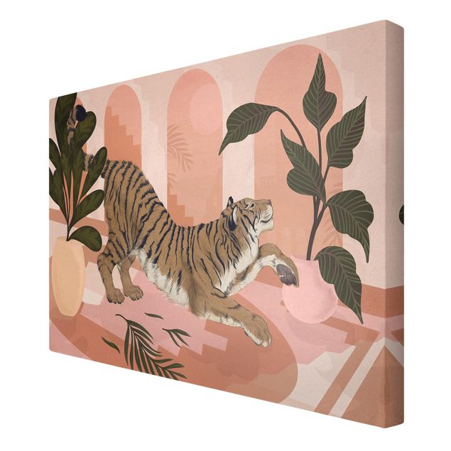 Leinwandbilder Tiere Illustration Tiger in Pastell Rosa Malerei