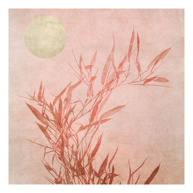 Kunstdrucke auf Leinwand Goldene Sonne mit Rosa Bambus