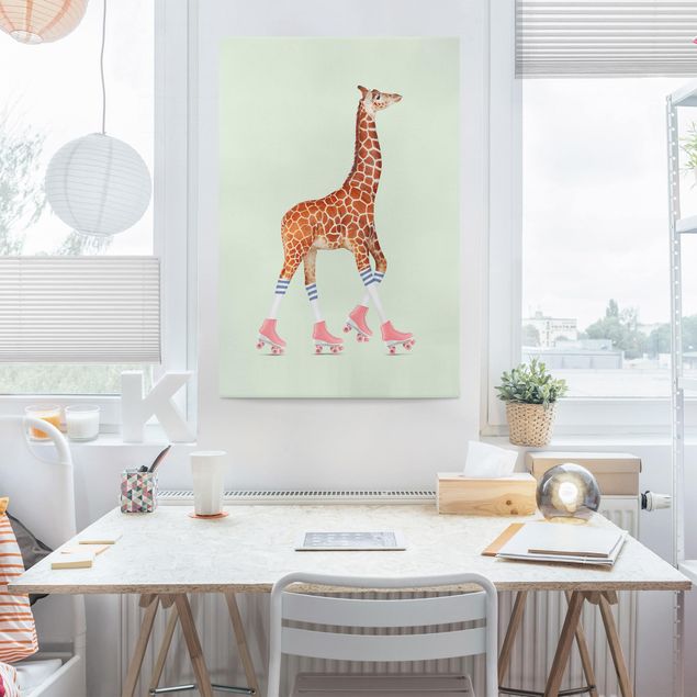 Deko Kinderzimmer Giraffe mit Rollschuhen