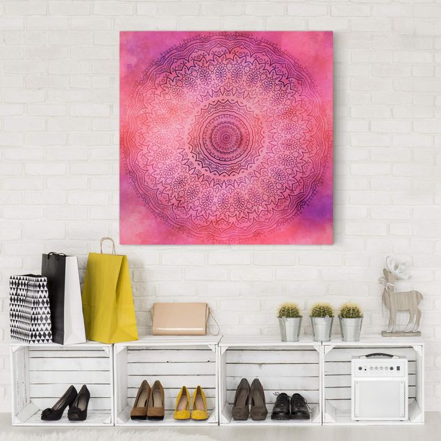Kunstdruck Leinwand Aquarell Mandala Pink Violett