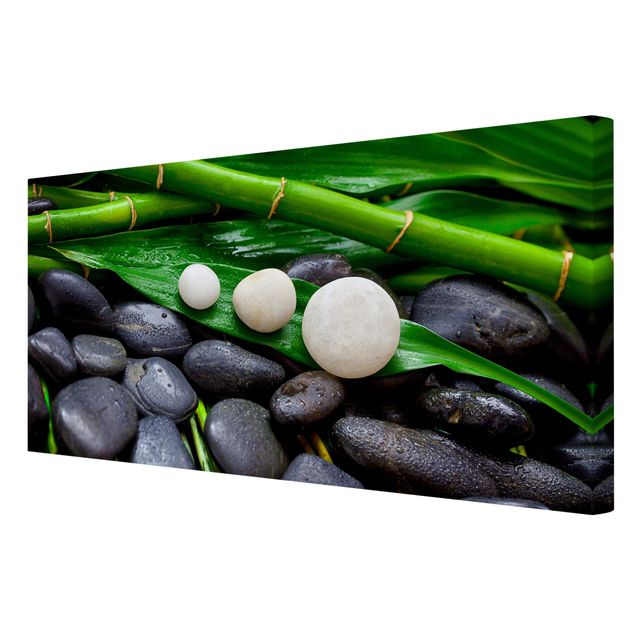 Wandbilder Floral Grüner Bambus mit Zen Steinen