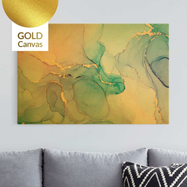 Wanddeko Küche Aquarell Pastell Türkis mit Gold