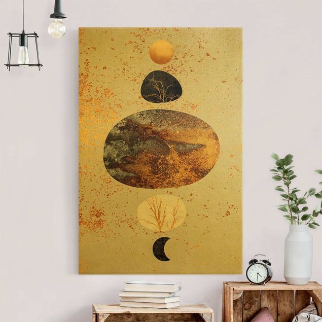 Kunstdrucke auf Leinwand Sonne und Mond in Goldglanz