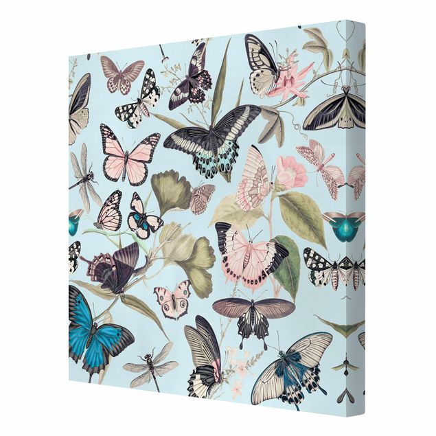 Wandbilder Blumen Vintage Collage - Schmetterlinge und Libellen