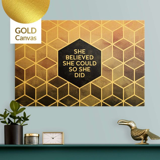 Kunstdruck Leinwand Goldene Geometrie - She Believed She Could