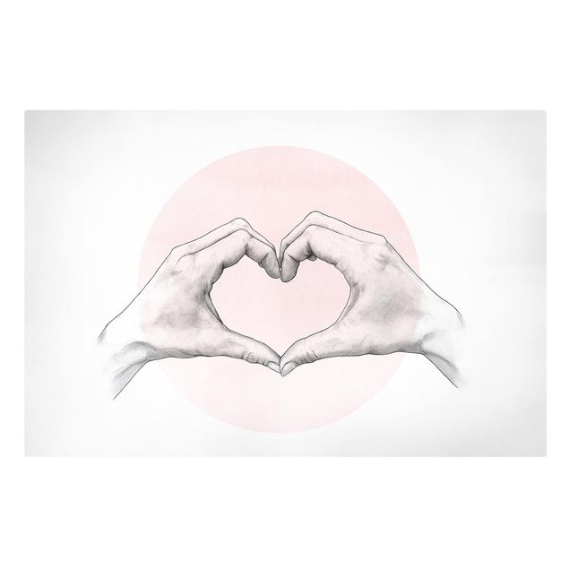 Wandbilder Liebe Illustration Herz Hände Kreis Rosa Weiß