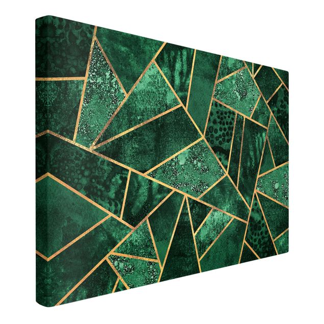 Wandbilder Kunstdrucke Dunkler Smaragd mit Gold