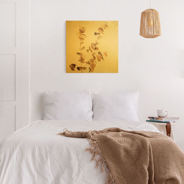 Wandbilder Floral Goldene Eukalyptuszweige