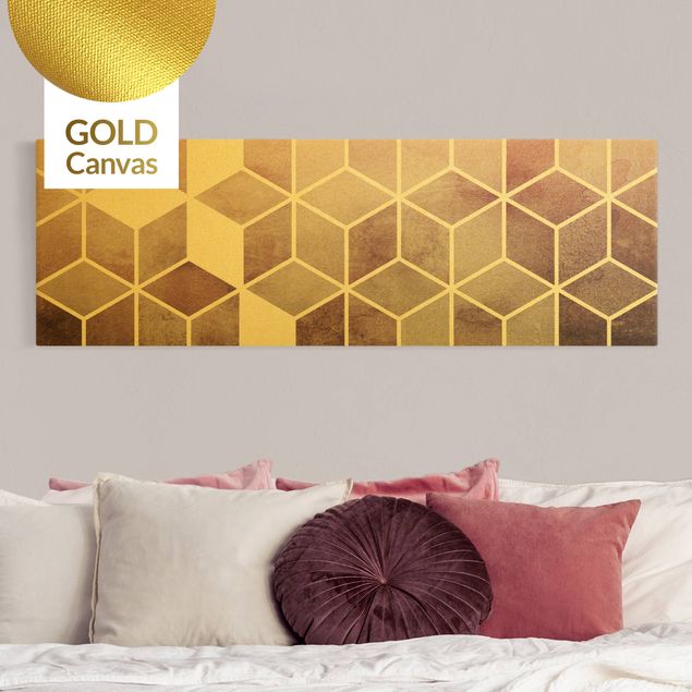 Leinwand Kunst Goldene Geometrie - Rosa Grau