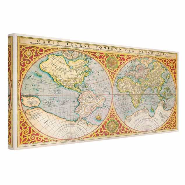 Leinwandbilder Retro Historische Weltkarte Orbis Terrare Compendiosa Descriptio