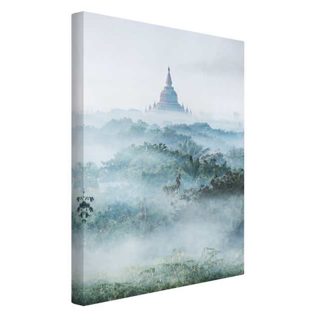 Wandbilder Bäume Morgennebel über dem Dschungel von Bagan