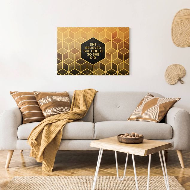 Wandbilder Kunstdrucke Goldene Geometrie - She Believed She Could