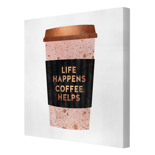 Wandbilder Rosa Life Happens Coffee Helps Gold