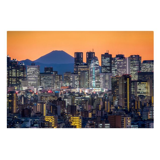 Leinwandbilder Tokyo Tokio mit dem Fuji am Abend