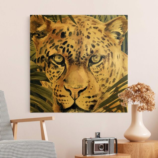 Wandbilder Floral Leopard im Dschungel