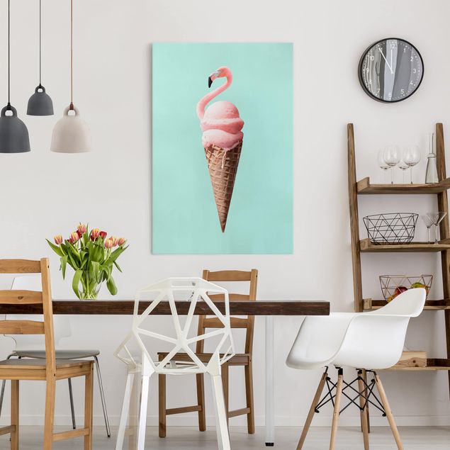 Kunstdruck Leinwand Eis mit Flamingo