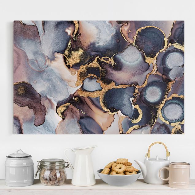 Küche Dekoration Marmor Aquarell mit Gold