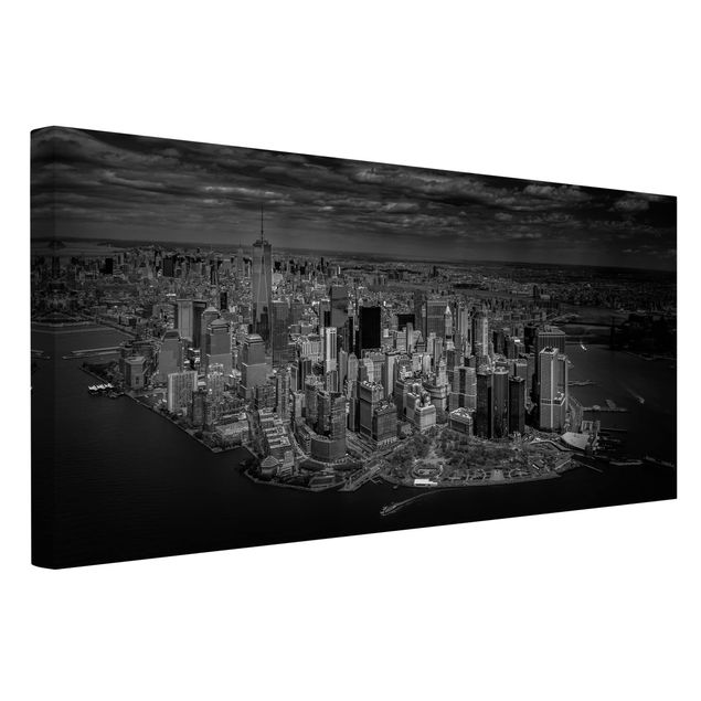 Leinwand schwarz-weiß New York - Manhattan aus der Luft