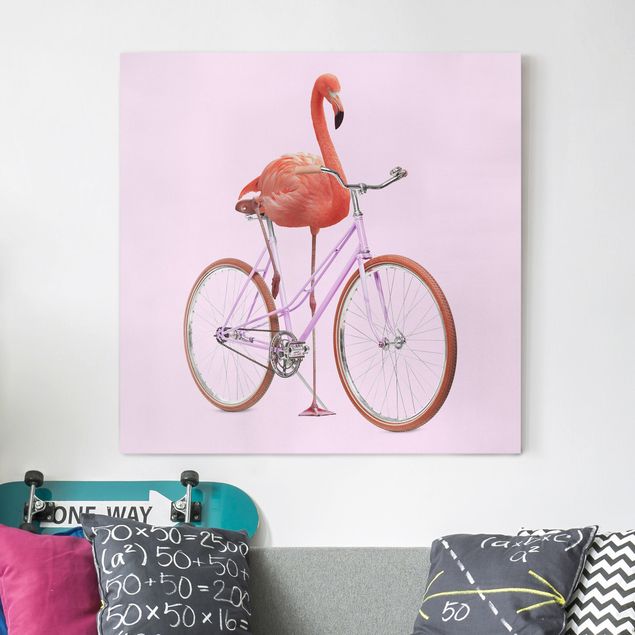 Wanddeko Küche Flamingo mit Fahrrad