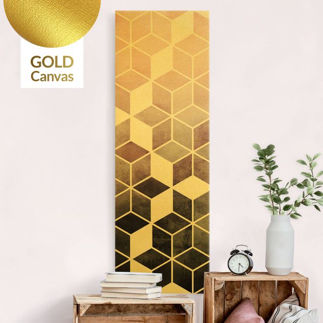 Kunstdruck Leinwand Goldene Geometrie - Rosa Grau