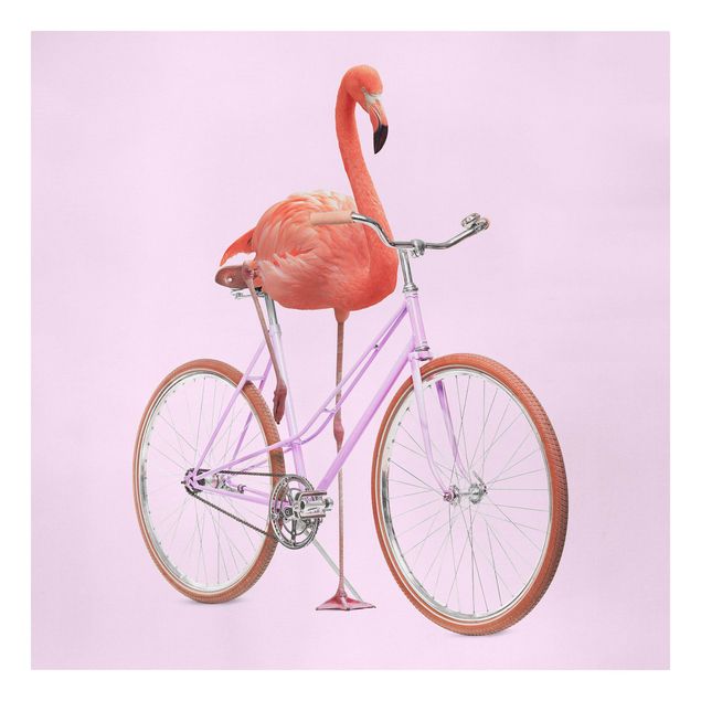 Leinwandbilder Tiere Flamingo mit Fahrrad