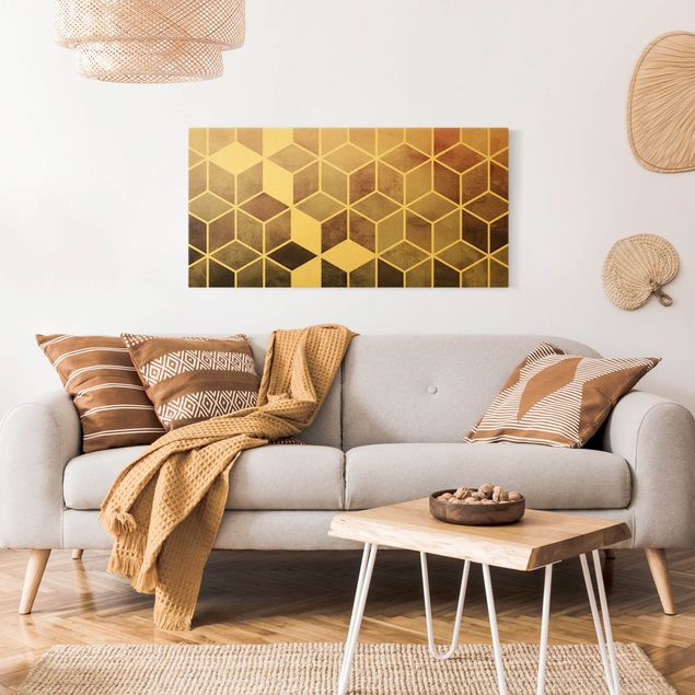 Wandbilder Kunstdrucke Goldene Geometrie - Rosa Grau