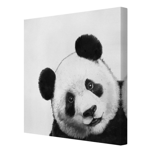 Wandbilder Kunstdrucke Illustration Panda Schwarz Weiß Malerei
