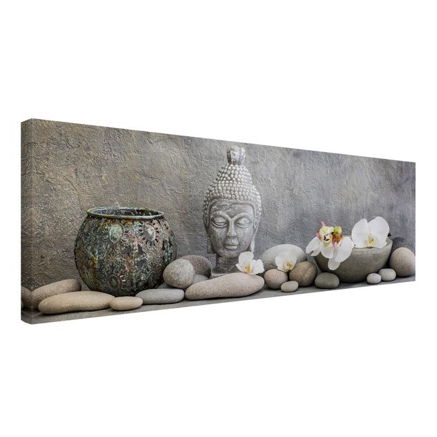 Kunstdruck Leinwand Zen Buddha mit weißen Orchideen