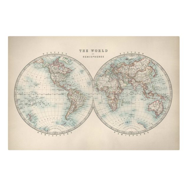 Bilder Vintage Weltkarte Die zwei Hemispheren