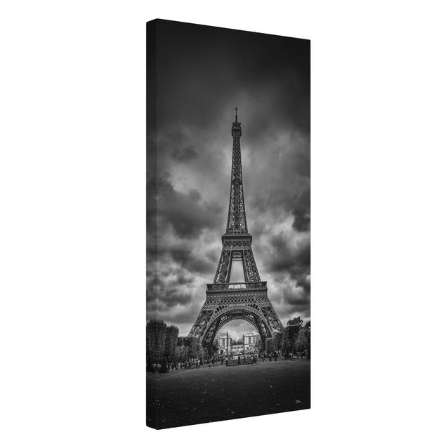 schwarz-weiß Bilder auf Leinwand Eiffelturm vor Wolken schwarz-weiß