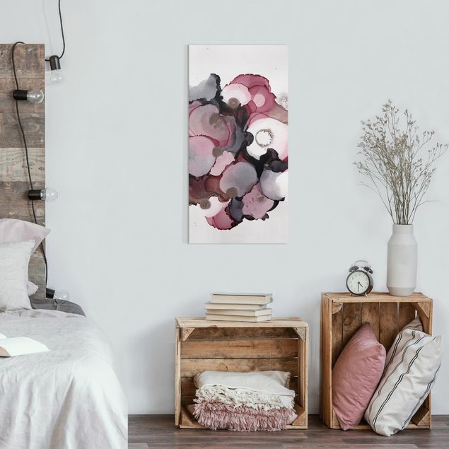 abstrakte Leinwandbilder Pink-Beige Tropfen mit Roségold